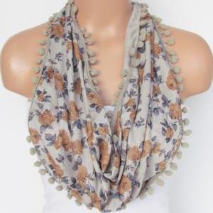 Mustard Floral Pompon Scarf -winter Fashion..
