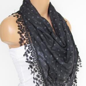 Black Scarf with fringe -Triangle S..