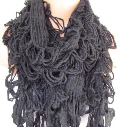 Knitted Long Scarf , Black Scarf, N..