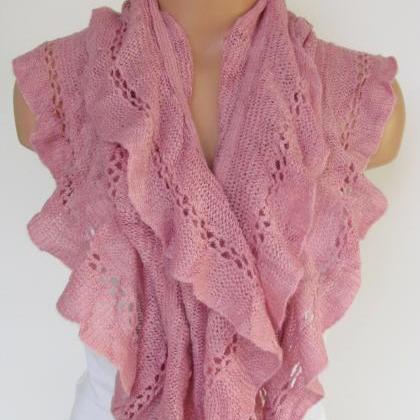 Knitted Shawl Scarf , Pink Scarf, N..