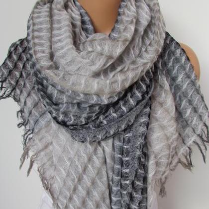 Gray and Beige Long Scarf -Shawl Sc..