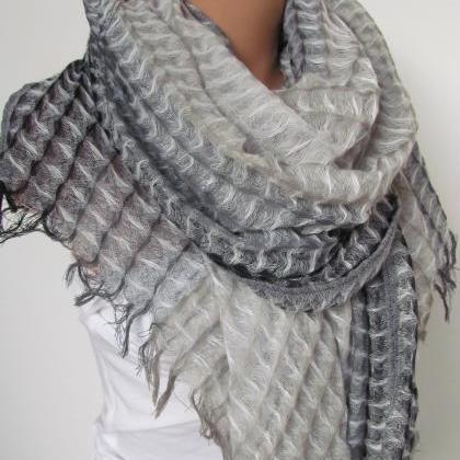 Gray and Beige Long Scarf -Shawl Sc..