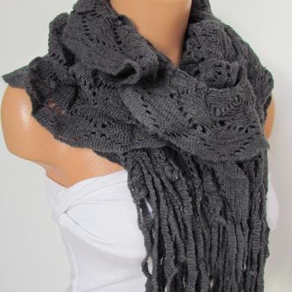 Gray Knitted Fabric Scarf - Shawl S..