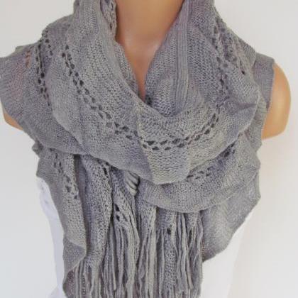 Gray Knitted Fabric Scarf - Shawl S..