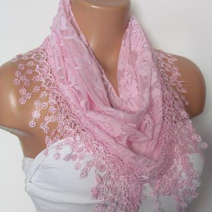 Pink Long Scarf With Fringe-Winter ..