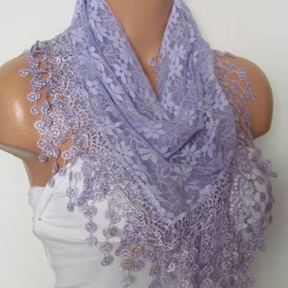 Lilac Long Scarf With Fringe-Winter..