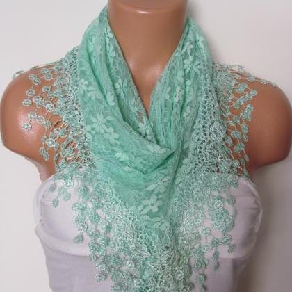 Green Long Scarf With Fringe-Winter..