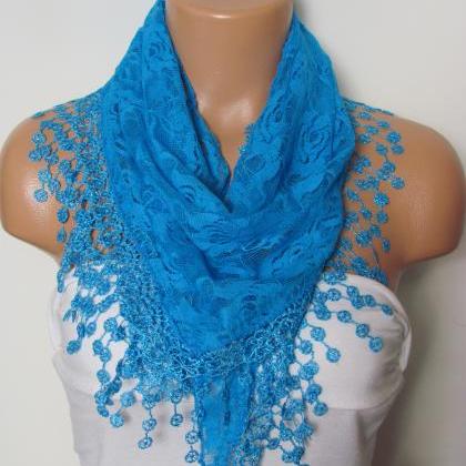 Blue Long Scarf With Fringe-Winter ..