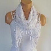 White Lace Scarf With Fringe New Season Scarf-Headband-Necklace- Infinity Scarf- Accessory-Long Scarf-Fall Fashion