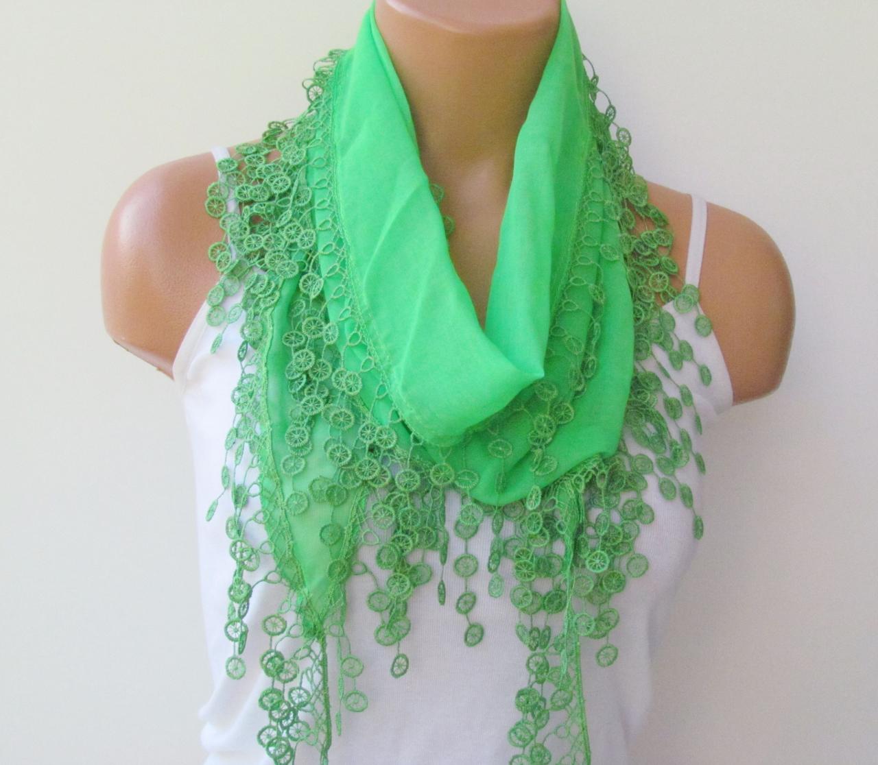 Long Scarf With Fringe-New Season Scarf-Headband-Necklace- Infinity Scarf- Spring Accessory-Pistachio Green Scarf-New Season-Gift
