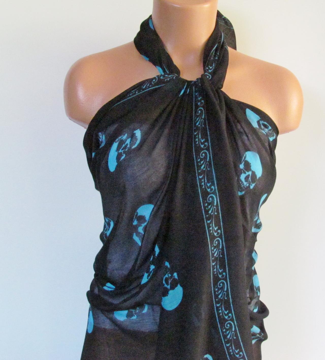 Skull Scarfbeach Pareoinfinity Scarf Beach Saronglong Scarf Seasonoversize Turquoise Black