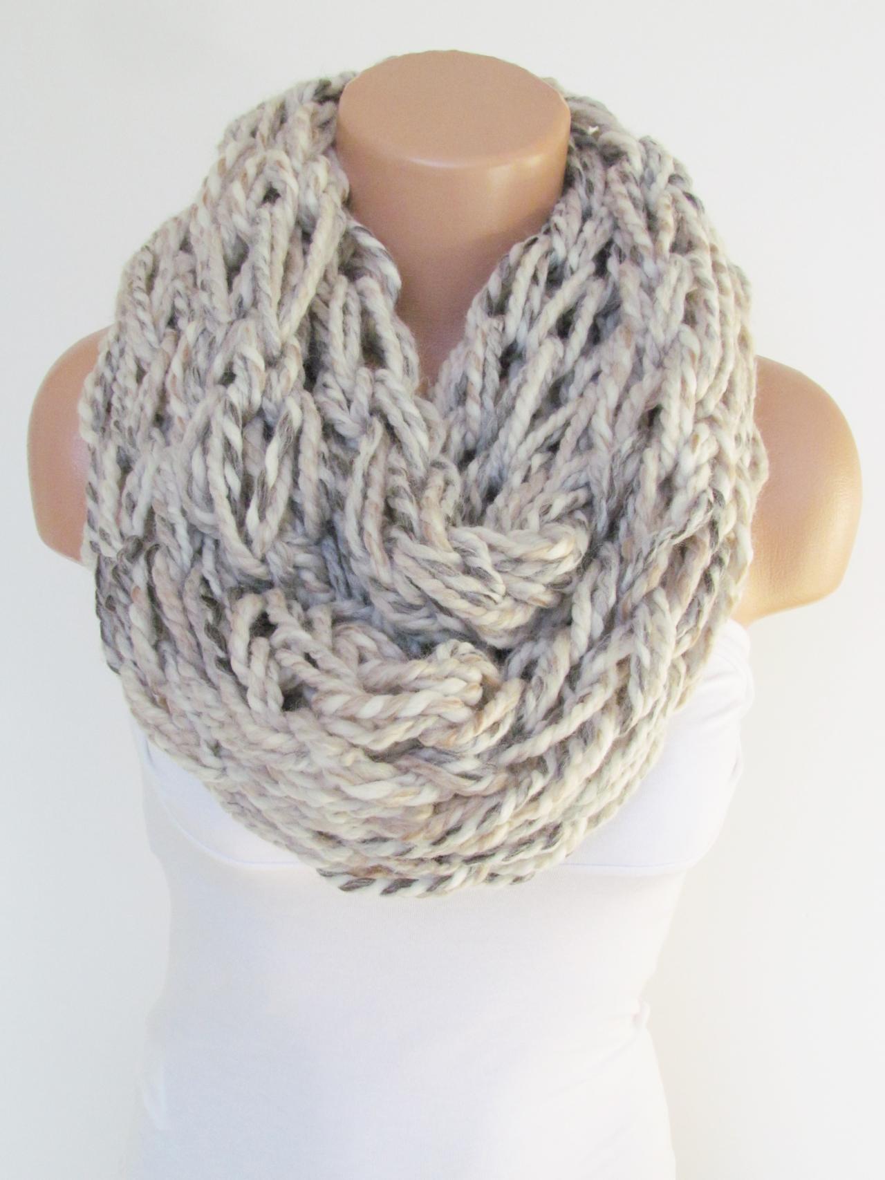 Infinity Stone Cream Gray Scarf,Neckwarmer,Knitted Scarf, Circle Loop Scarf, Winter Accessories, Fall Fashion,Chunky Scarf.Cowl Scarf