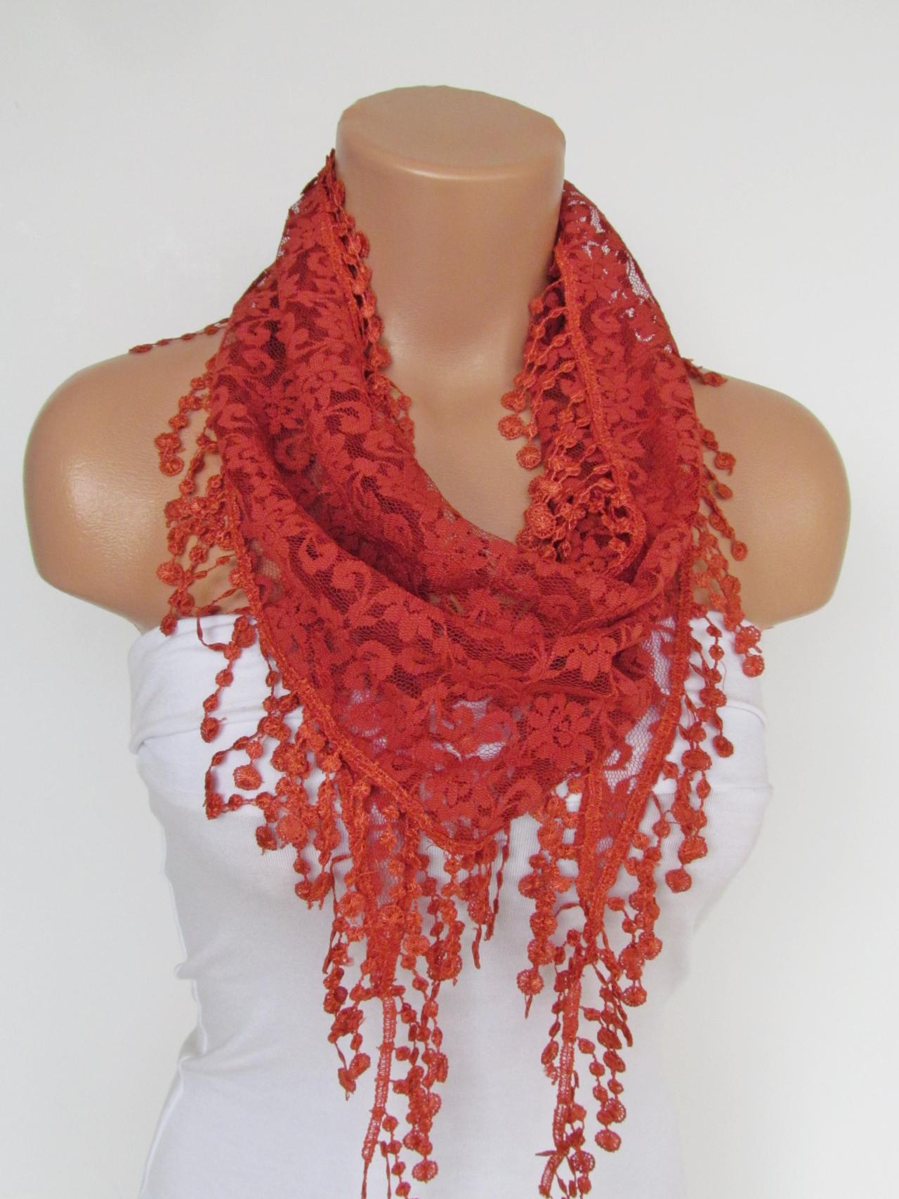 Terra-Cotta Long Scarf With Fringe-Winter Fashion Scarf-Headband-Necklace- Infinity Scarf- Winter Accessory-Long Scarf