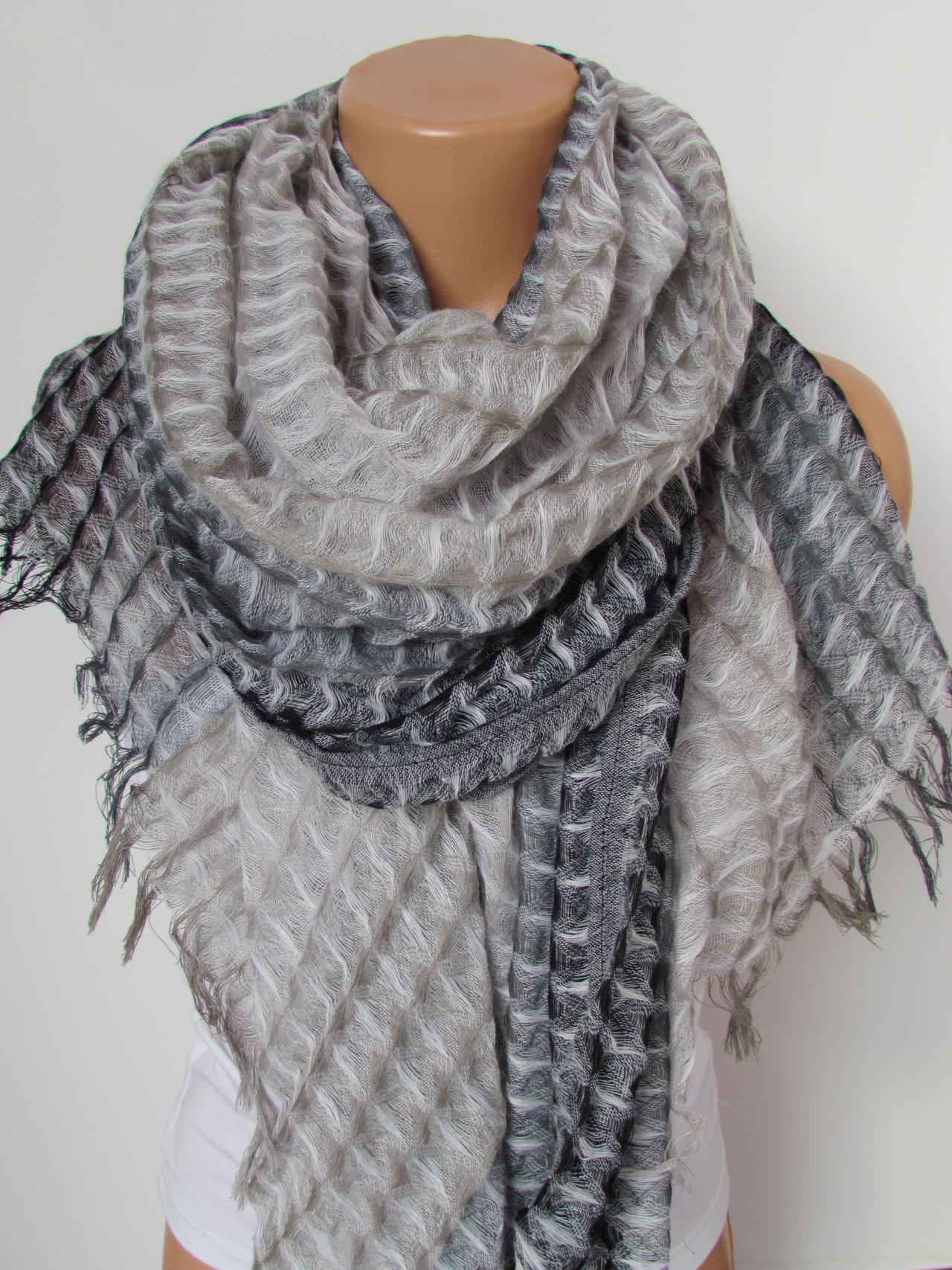 Gray and Beige Long Scarf -Shawl Scarf-New Season-Necklace-Cowl- Neckwarmer- Infinity Scarf-Mother's Day Gift