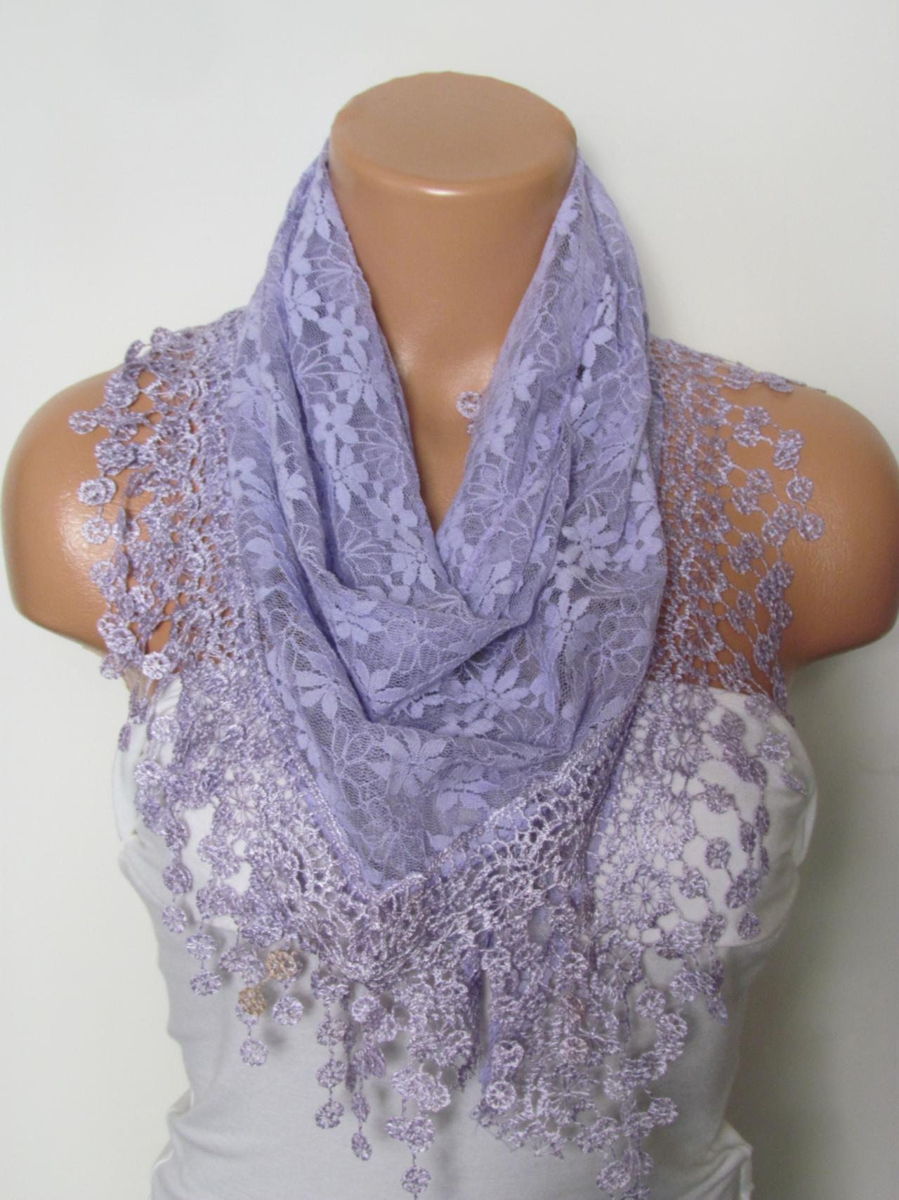 Lilac Long Scarf With Fringe-Winter Fashion Scarf-Headband-Necklace- Infinity Scarf- Winter Accessory-Long Scarf