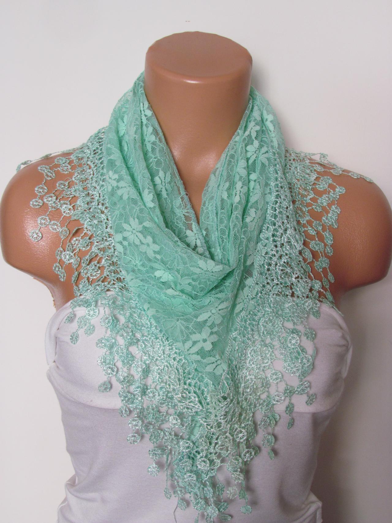 Green Long Scarf With Fringe-Winter Fashion Scarf-Headband-Necklace- Infinity Scarf- Winter Accessory-Long Scarf