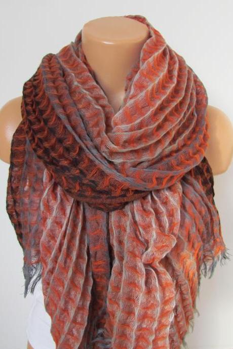 Orange Brown And Beige Long Scarf -shawl Scarf- Season-necklace-cowl- Neckwarmer- Infinity Scarf-mother&amp;#039;s Day Gift