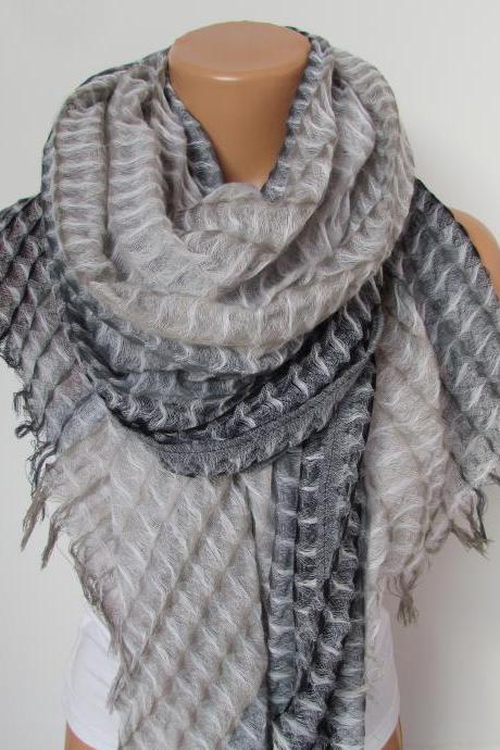 Gray and Beige Long Scarf -Shawl Scarf-New Season-Necklace-Cowl- Neckwarmer- Infinity Scarf-Mother's Day Gift