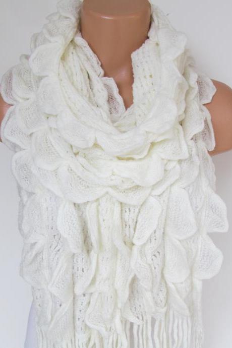 White Knitted Fabric Scarf - Shawl Scarf - Neck Warmer, Winter Accessories, Fall Fashion, Holiday Accossories,Gift For Valentines