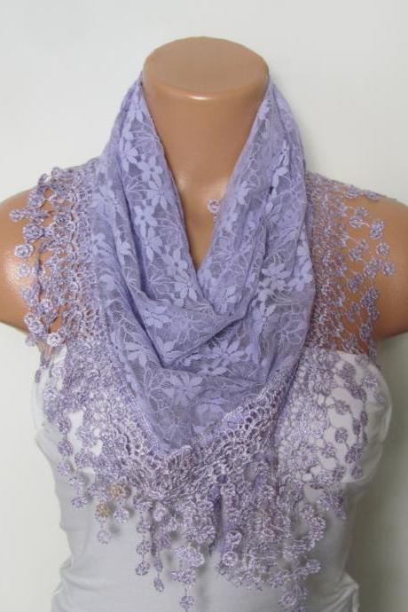 Lilac Long Scarf With Fringe-Winter Fashion Scarf-Headband-Necklace- Infinity Scarf- Winter Accessory-Long Scarf