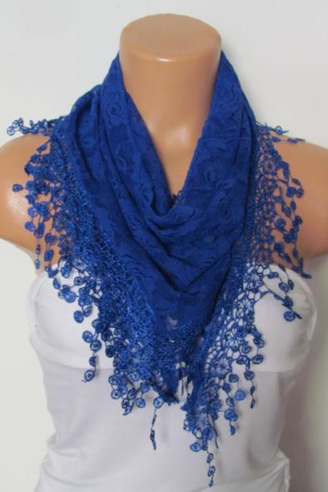 Royal Blue Long Scarf With Fringe-winter Fashion Scarf-headband-necklace- Infinity Scarf- Winter Accessory-long Scarf