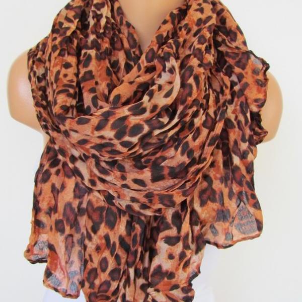 Oversize Brown Leopard Pattern Spring Summer Scarf Infinity Scarf Women's Fashion Accessories Trend Holidays Easter Gift Ideas For Her