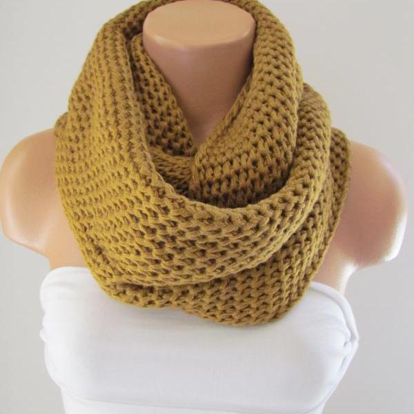 Mustard Yellow Infinity Loop Scarf,Neck Warmer,Handmade Circle Scarf ...