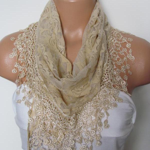 Cream Long Scarf With Fringe-Winter Fashion Scarf-Headband-Necklace- Infinity Scarf- Winter Accessory-Long Scarf