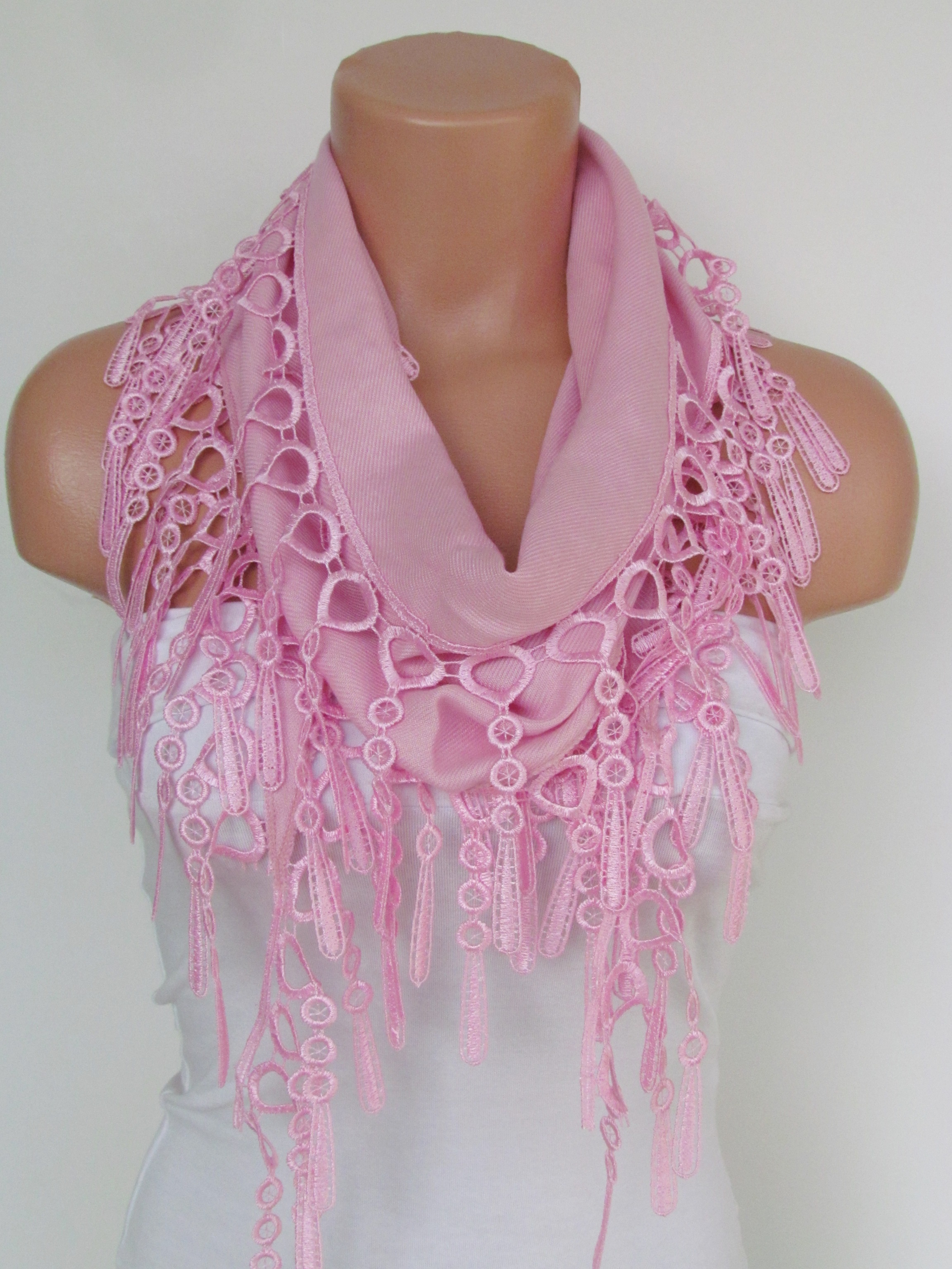 Pink Pashmina Scarf With Fringelong Scarffall Fashion Scarfheadbandnecklace Infinity Scarf