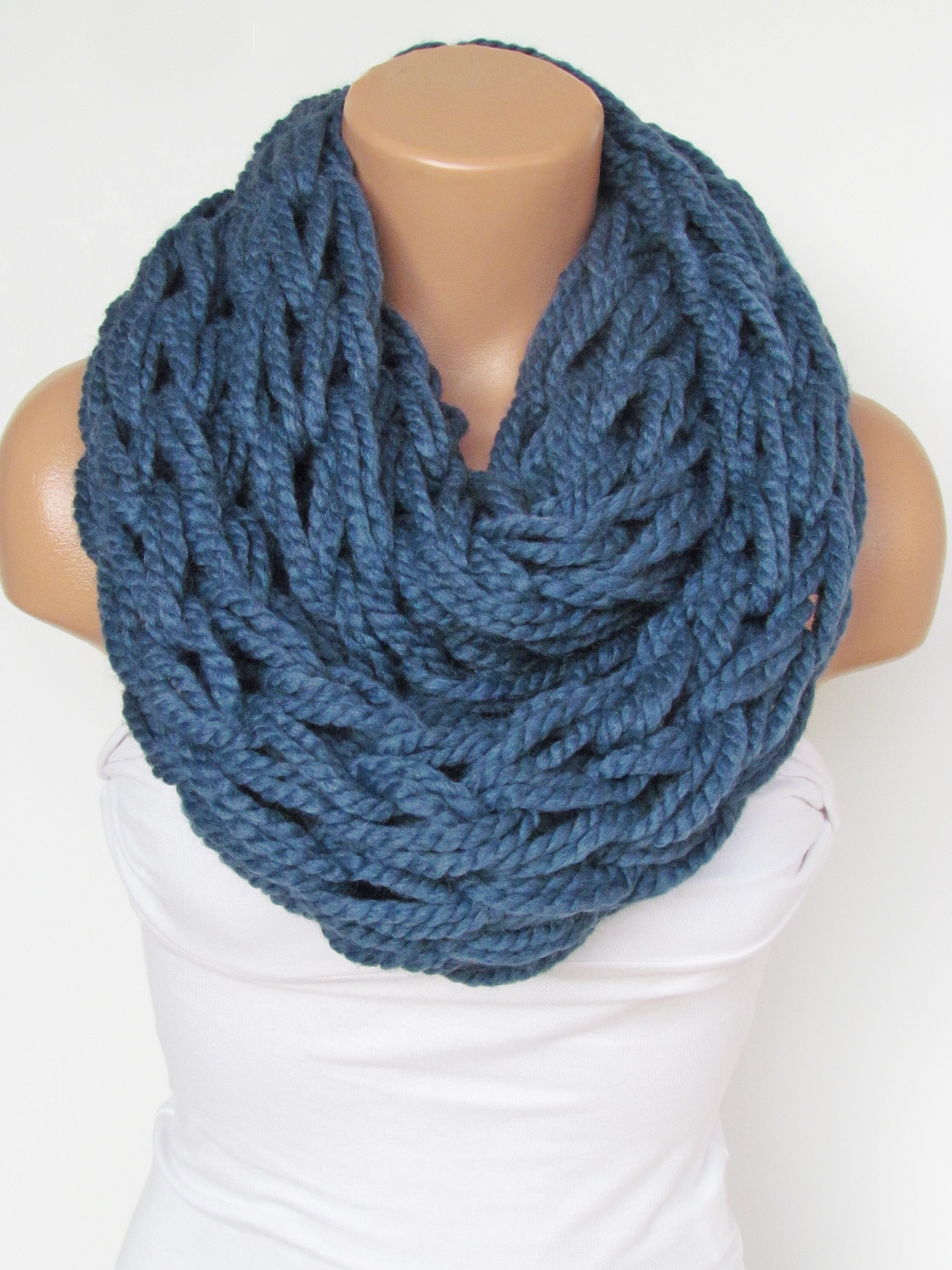 Infinity Navy Blue Scarf,Neckwarmer,Knitted Scarf,Circle Loop Scarf